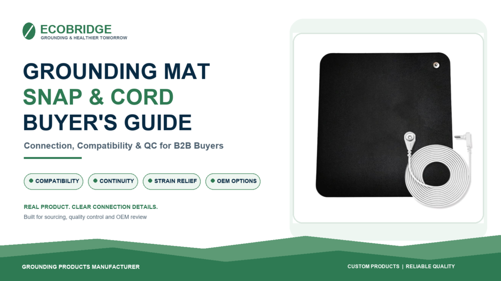 ECOBRIDGE grounding mat snap connector and cord shown with authentic media library product photos