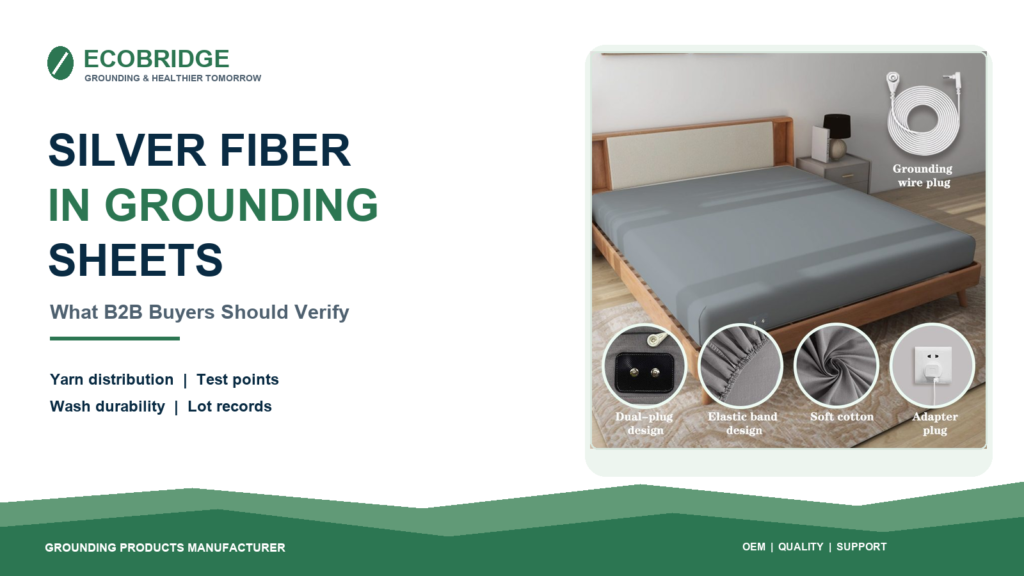 ECOBRIDGE gray grounding fitted sheet from the media library on a silver fiber buyer guide cover