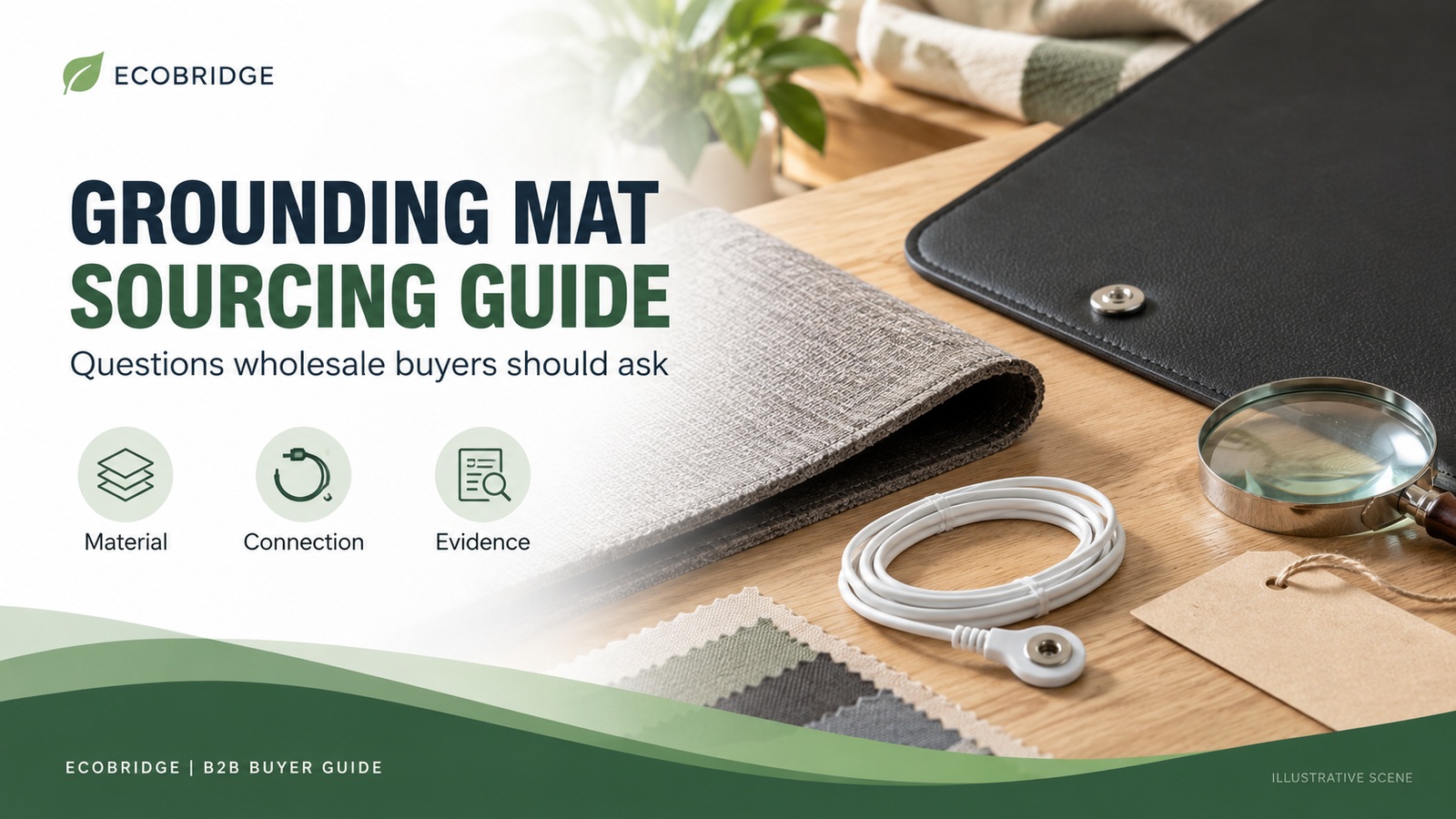 Illustrativ mat sourcing scene med coated og vævet materiale prøver og en separat lead